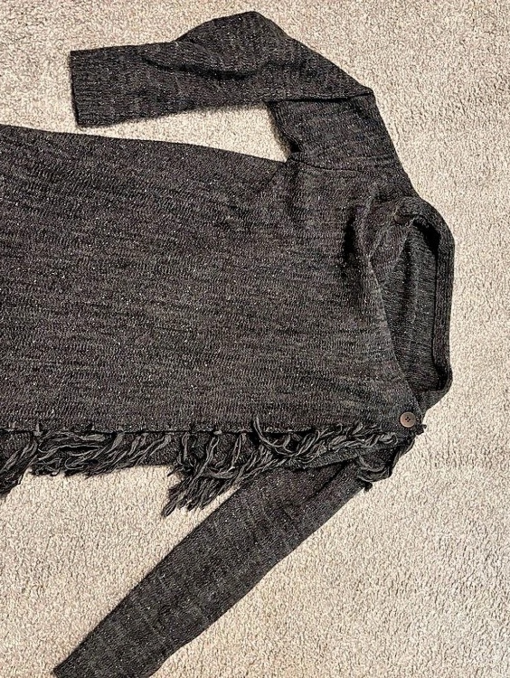Fringe Knit Cardigan in Charcoal Grey Size Large